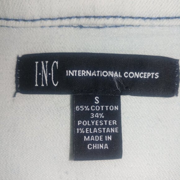INC International Concepts: 2-Tone Crop Denim Jacket W/Balloon Sleeves - Size S - Picture 8 of 9